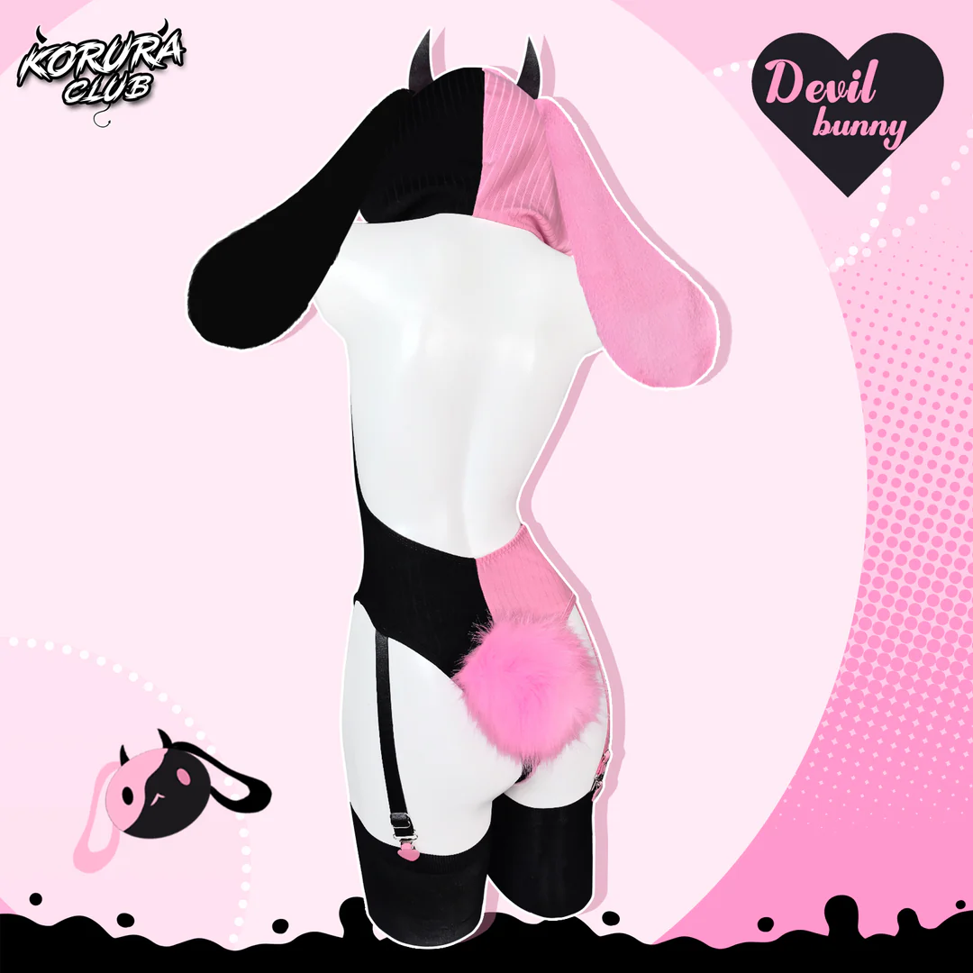 Heart Pattern Two-Tone Black and pink Bunny KO144