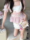 Ballet style puff sleeve shirt + high waist fluffy skirt PL53373