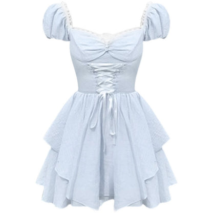 Blue Puff Sleeve Tie Princess Dress PL53366