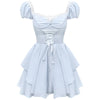 Blue Puff Sleeve Tie Princess Dress PL53366