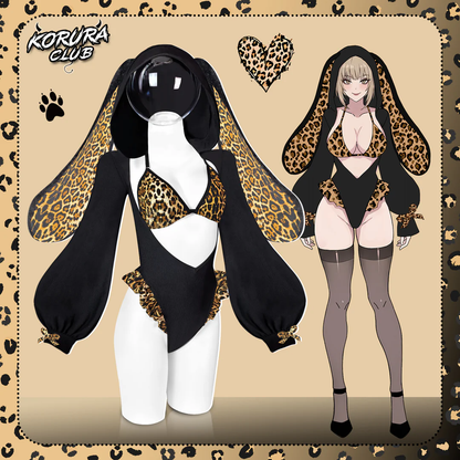 Leopard Print Bunny Cosplay Long-Sleeve Lingerie Set KO146