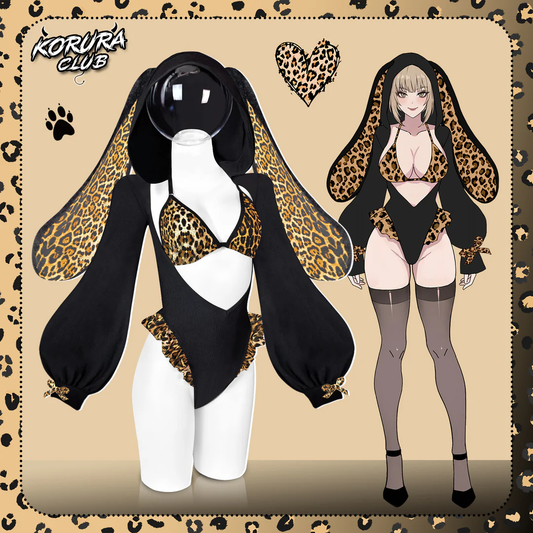Leopard Print Bunny Cosplay Long-Sleeve Lingerie Set KO146
