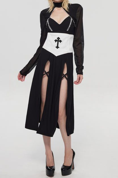 Pre-Sale Dark Gothic Nun Cross Long Dress (3-Piece) HK005