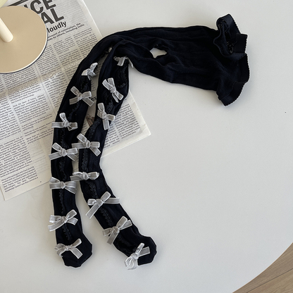 Lace flocked bow stockings PA20086