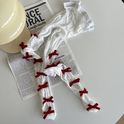 Lace flocked bow stockings PA20086