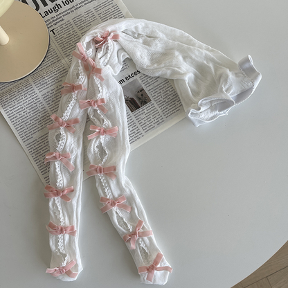 Lace flocked bow stockings PA20086