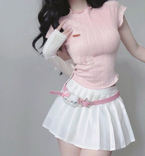 Retro Knit Top + Pleated Skirt Set PL53544