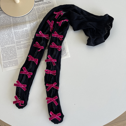 Lace flocked bow stockings PA20086