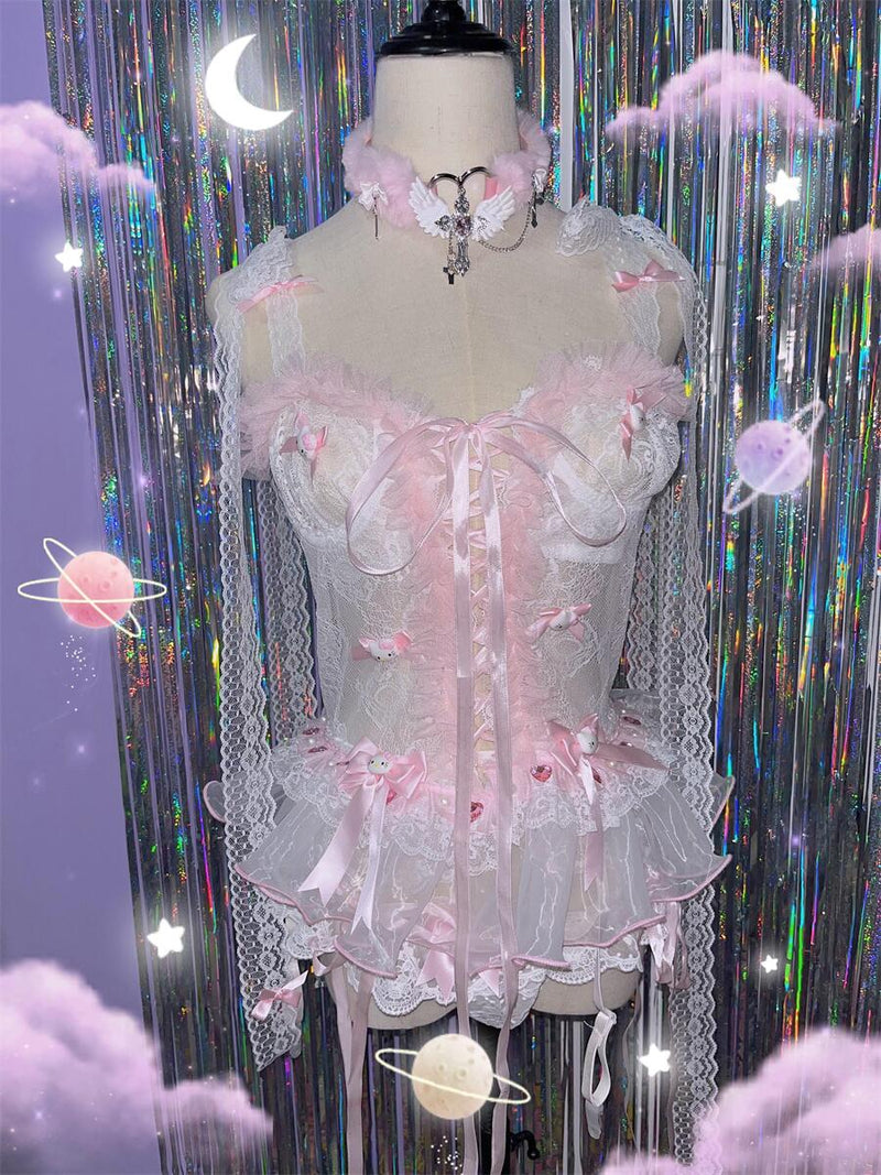 Y2k Lace Bow Suit PA10155