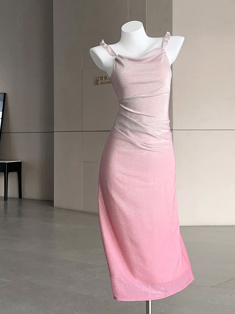 Pink suspender gradient skirt PL53208