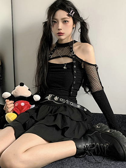 Cyberpunk fishnet skirt set PA20336