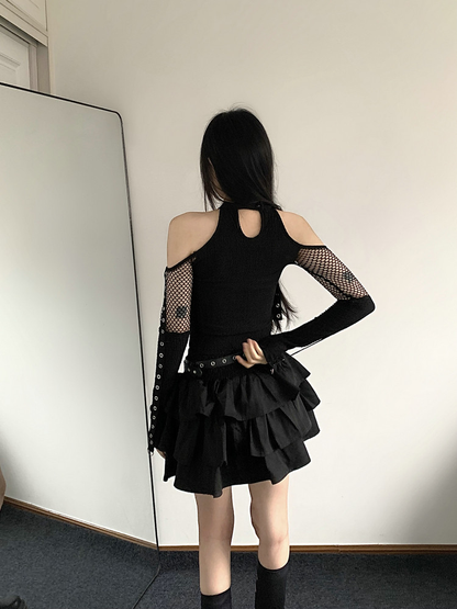 Cyberpunk fishnet skirt set PA20336