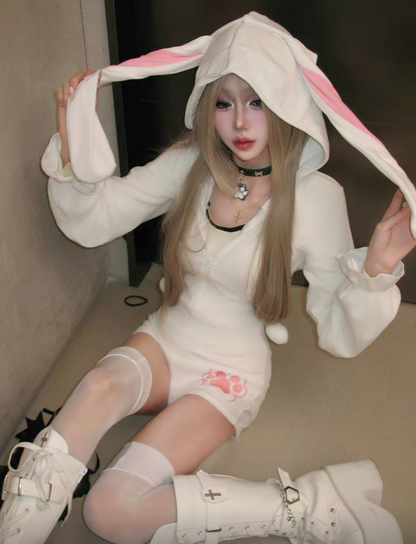 Cute white Plush Bunny jumpsuit PA20039