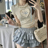 Love short-sleeved T-shirt + bowknot blue cake skirt PL53377