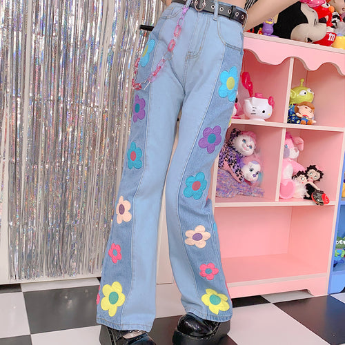 Y2K floral sweet flared trousers PL53462