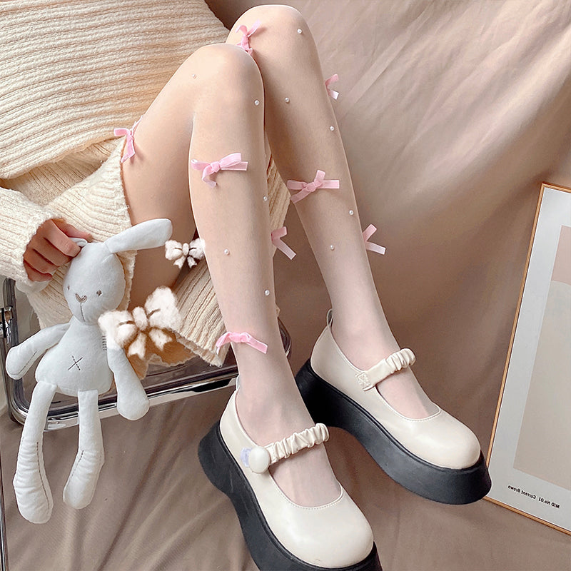 Lolita Bow Pearl White Stockings PL53343