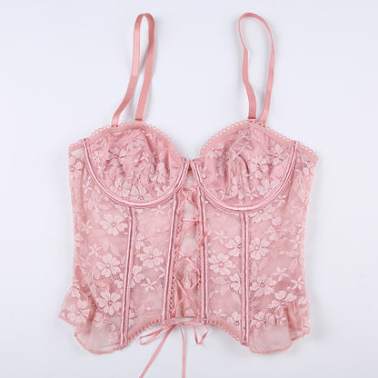 Romantic fishbone lace stitching camisole corset PL53450