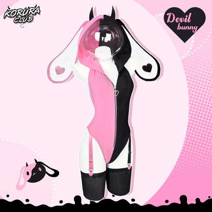 Heart Pattern Two-Tone Black and pink Bunny KO144