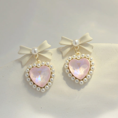 Heart Bow Pearl Earrings PL52956