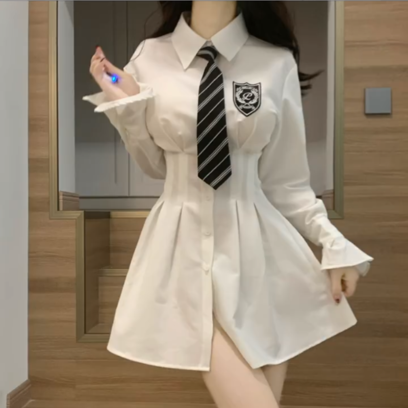 Mid Length White Shirt Dress PL53017