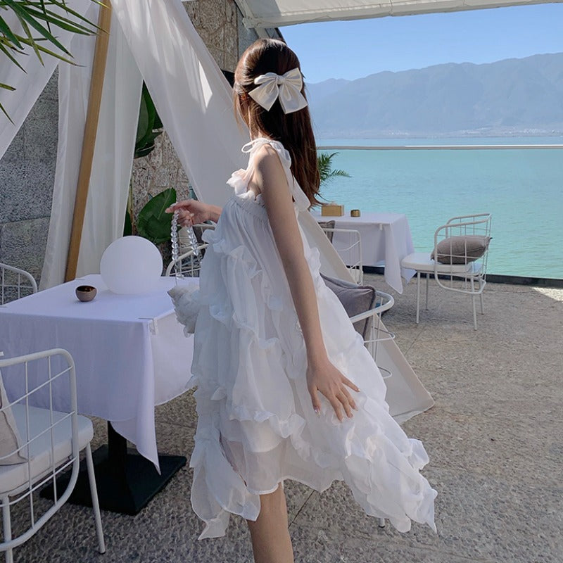 White Suspender Cake Dress PL52940
