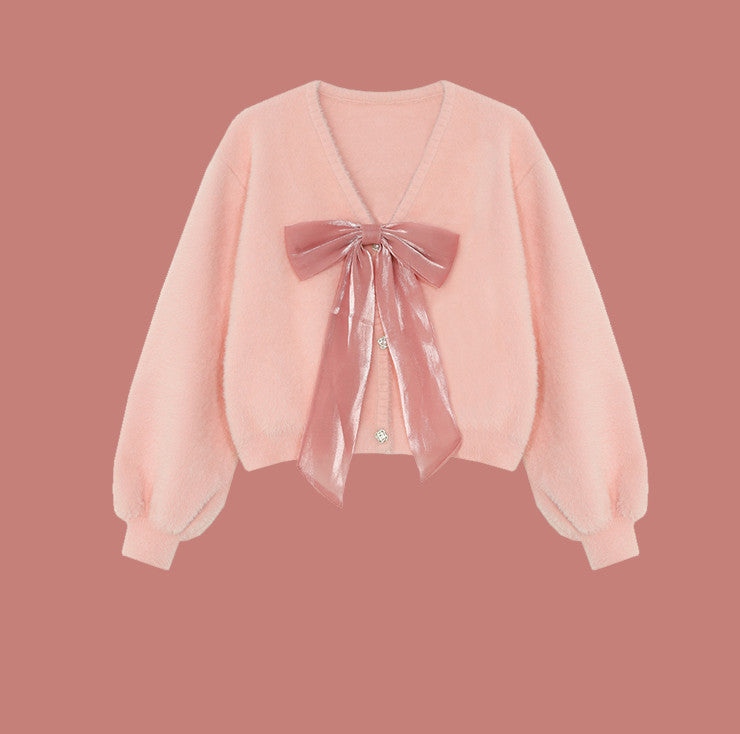 Pink Bow Short Knit Sweater PL52775