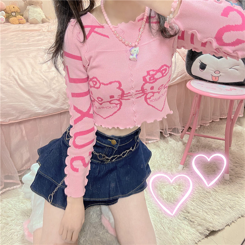 Pink Kitty Knit Top PL52742