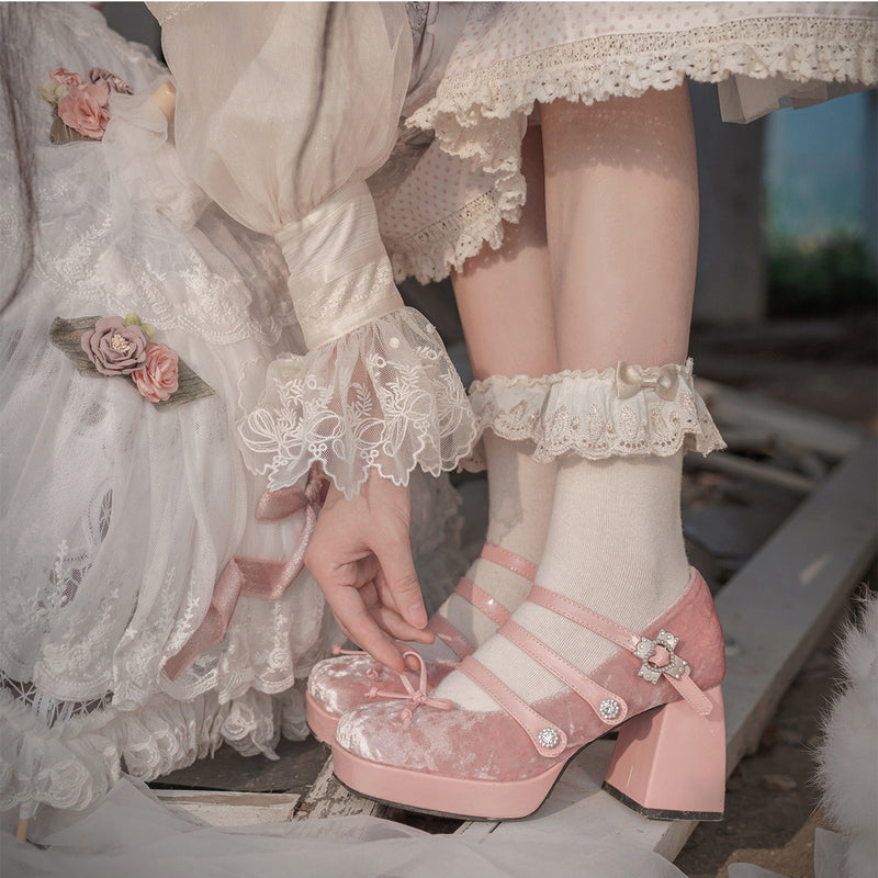 Pink velvet lolita shoes PL52755