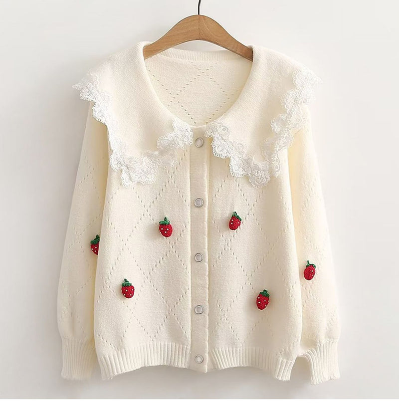 Lapel Strawberry Knit Sweater PL52818