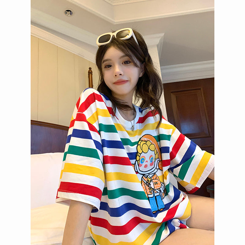 Cute Rainbow Stripe Oversized T-Shirt PL53030