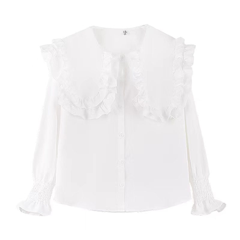 Puff Sleeve Ruffle Collar White Shirt PL53082