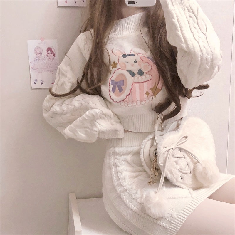 Cute Knitted two-piece sweater + skirt PL52837