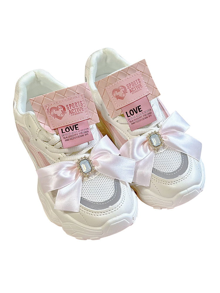 Pink White Bow Sneakers PL52852