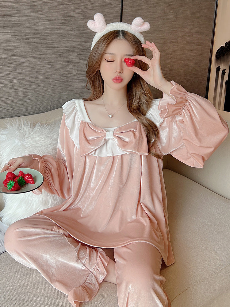 Pink Pleuche Bow Pajamas PL52942