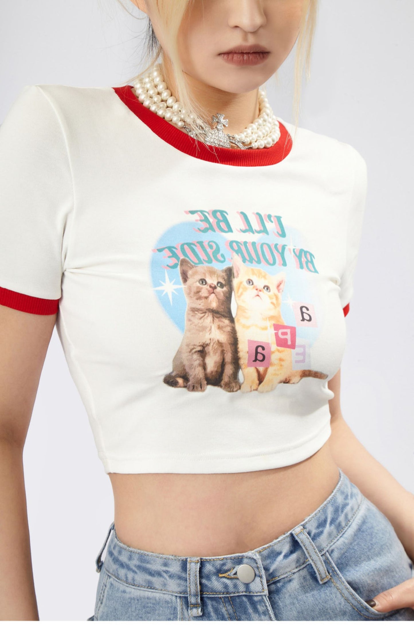 Cute cat t-shirt + heart top PL53039