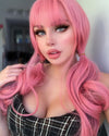 Pink long curly wig PL50693