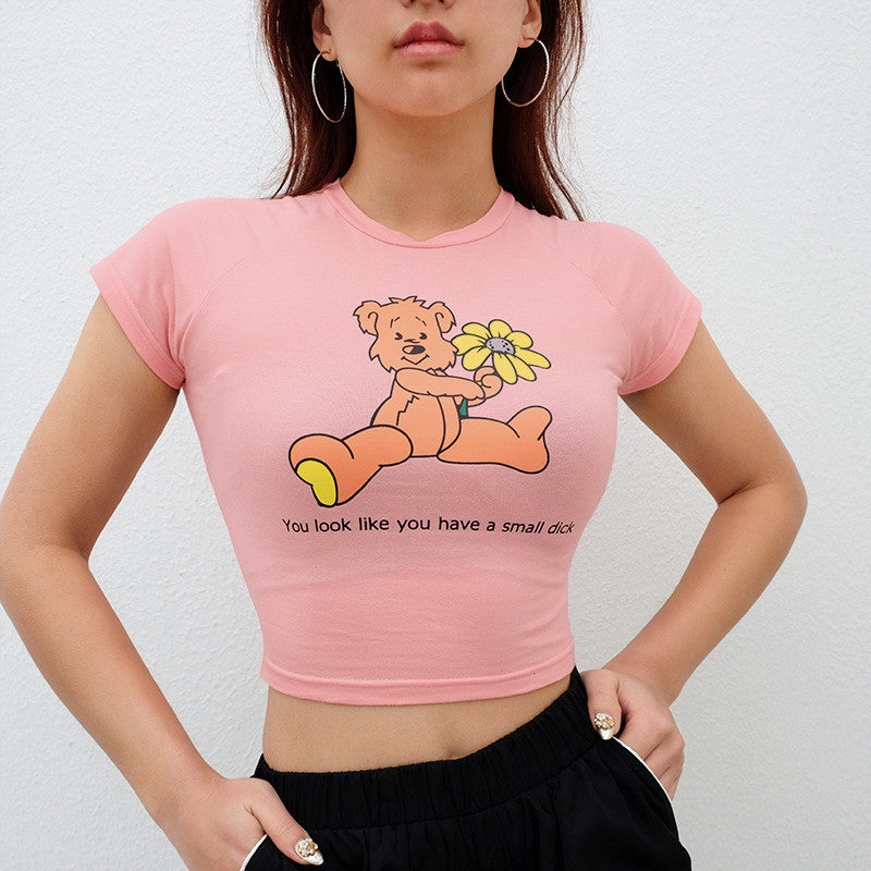 bear print cropped T-shirt  P1057