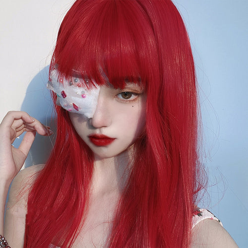 red long straight wig  PL52609