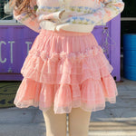 Pink gauze skirt + sweater set PL52792