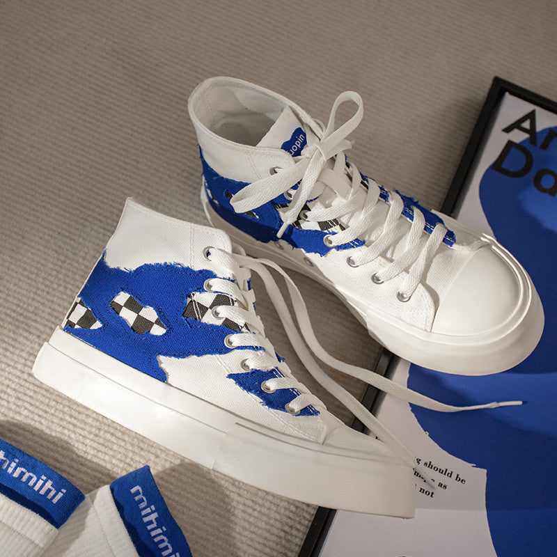 blue and white high-top canvas shoes  PL52578