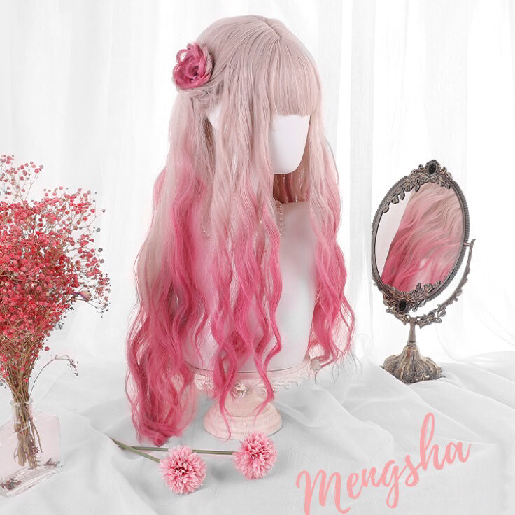 “mengsha” pink long curly wig PL51792