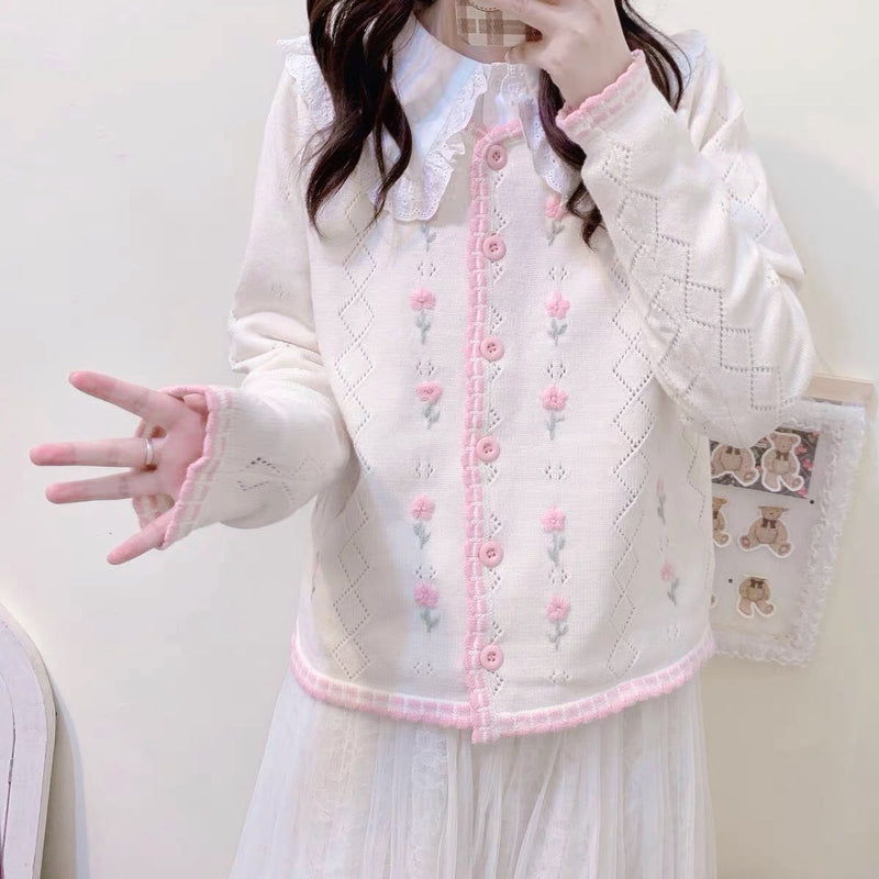 Cute embroidered knitted cardigan PL51917