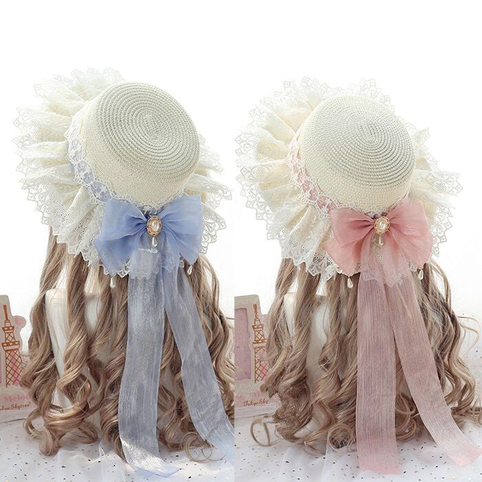 Lolita lace bow straw hat PL21188