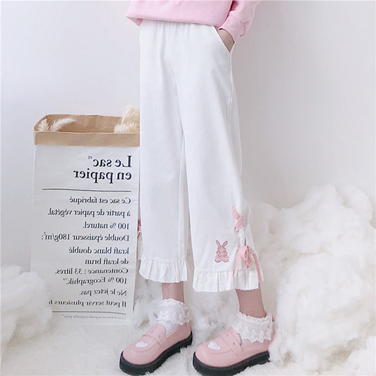 Kawaii black and white series embroidered trousers PL10022