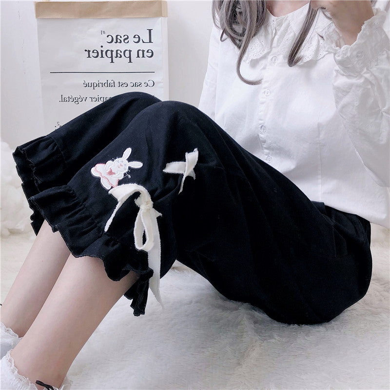 Kawaii black and white series embroidered trousers PL10022