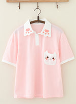 Harajuku cat embroidered T-shirt    PL50297