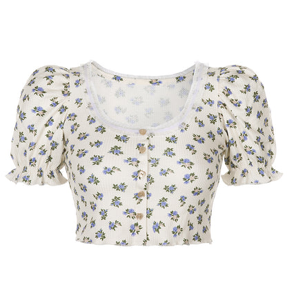 Vintage Square Neck Short Sleeve T-Shirt  PL52388