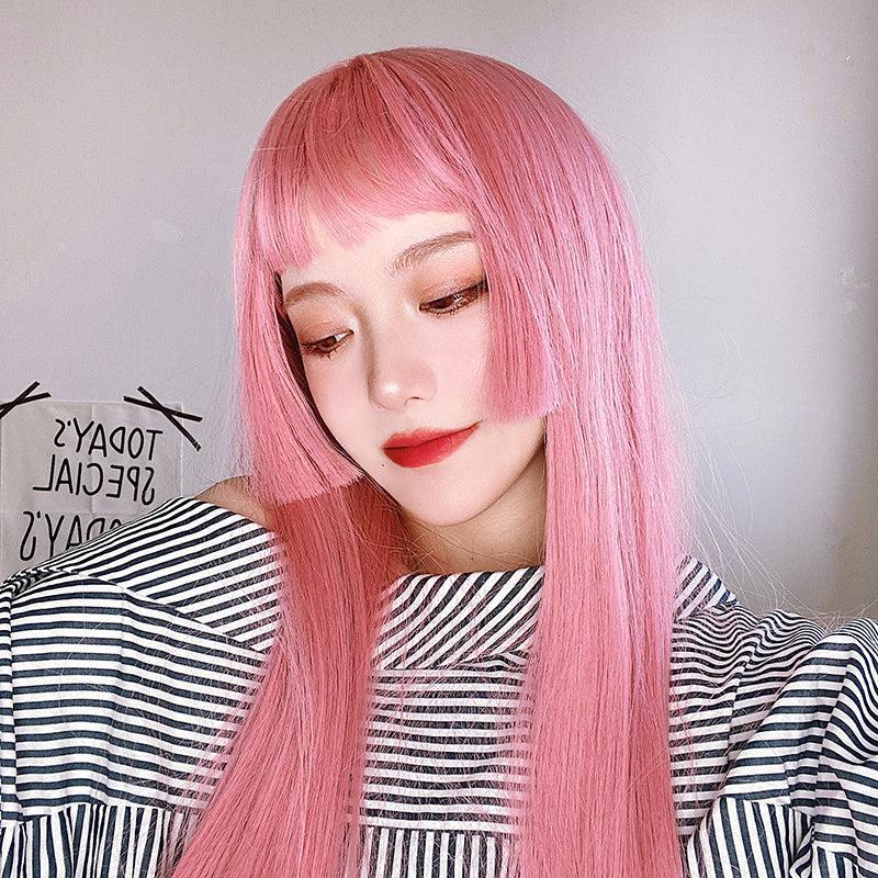 Pink long straight wig PL50472