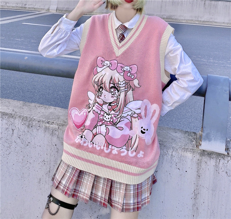Cute cartoon anime knitted vest PL51303