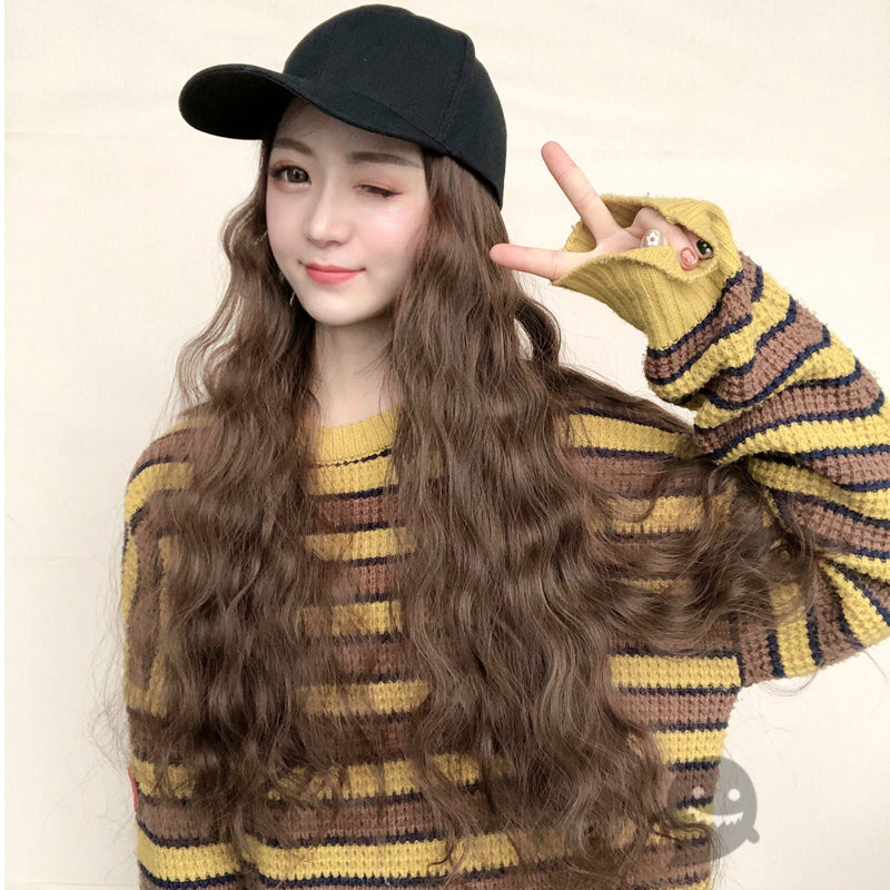 Hat long curly hair wig PL50106